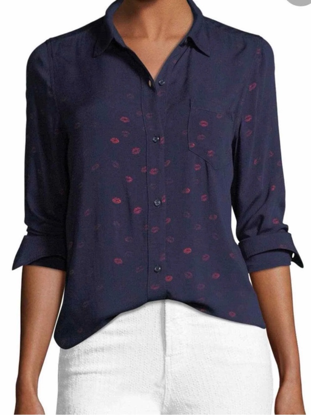 💋Rails Rocsi Kiss Me Metallic Navy Button-Down Shirt Size XS